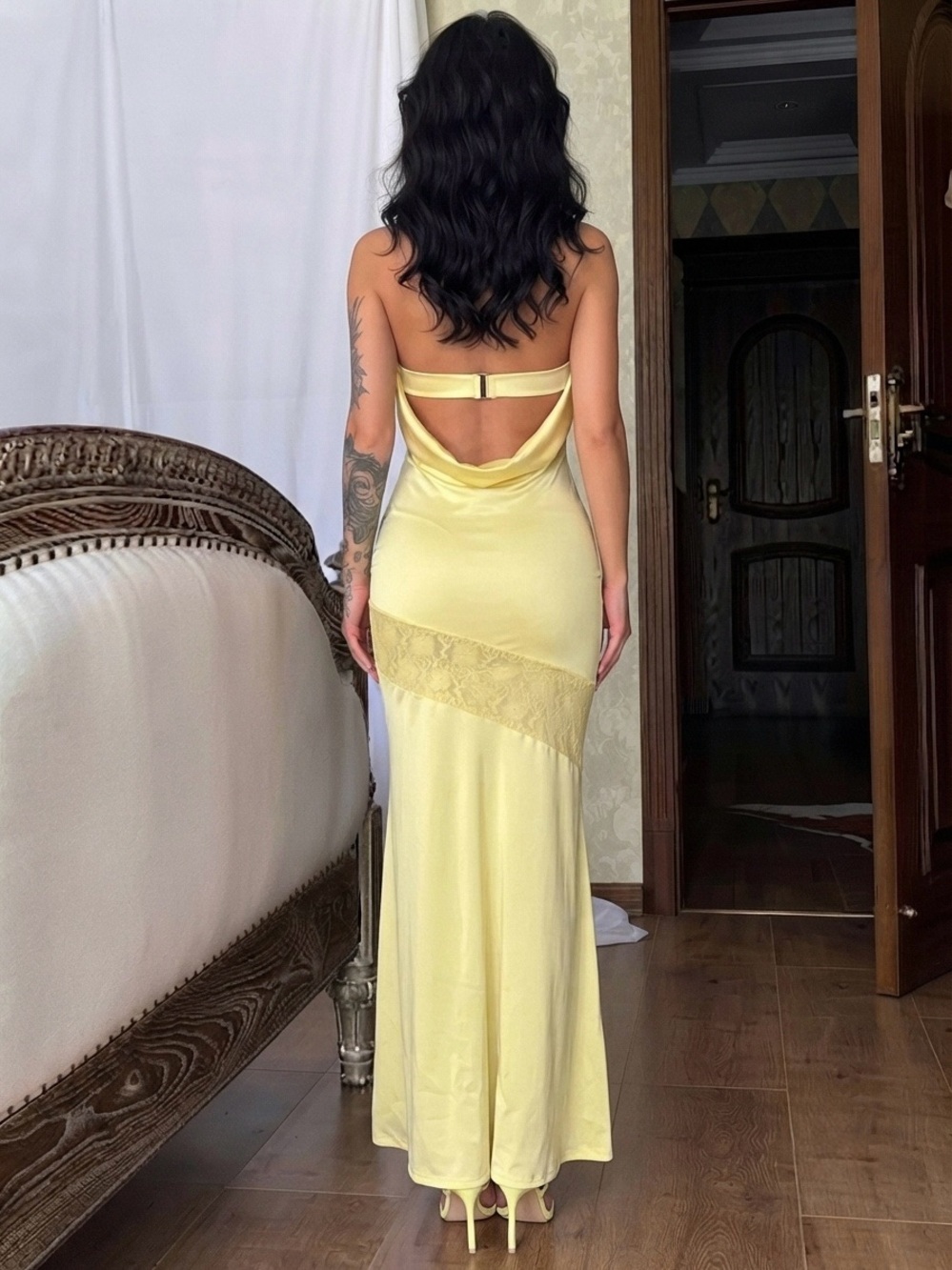 Commense Asymmetrical Lace Strapless Tube Midi Dres - Picture 4 of 9